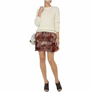 Hillary Printed Silk Tiered Skirt Brown Cream NWT
